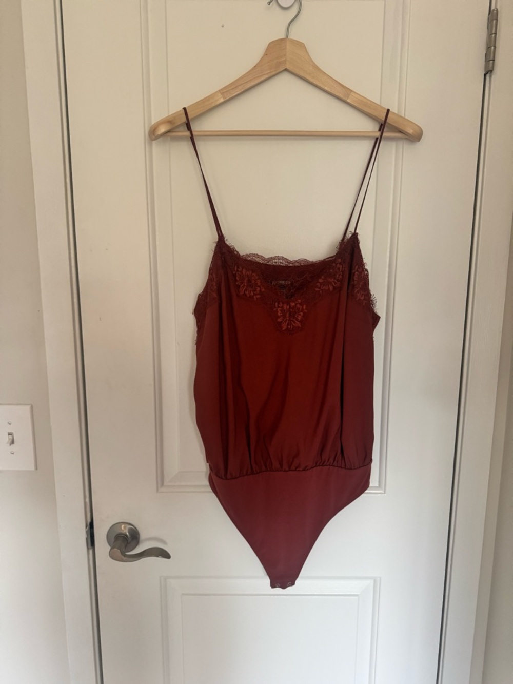 Express Rust Lace Trim Cami Bodysuit